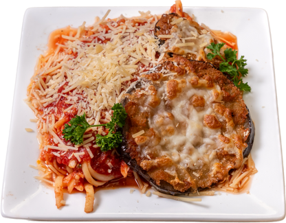 Eggplant Parmesan over Linguinie
